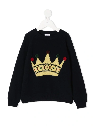 Shop Il Gufo Crown Print Knitted Jumper In Blue