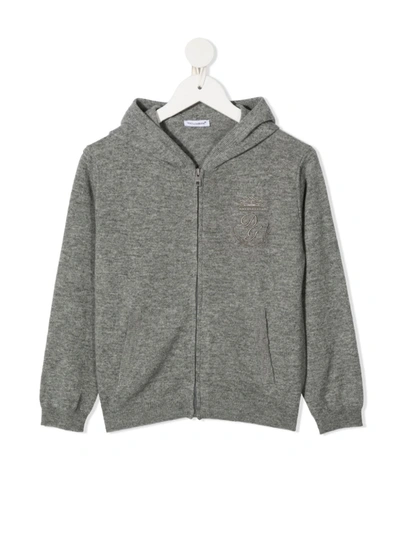 Shop Dolce & Gabbana Logo Embroidery Zipped Hoodie In Grey