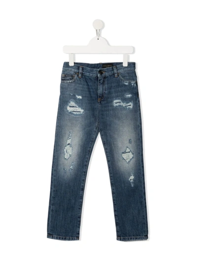 Shop Dolce & Gabbana Distressed Dg Jeans In Blue