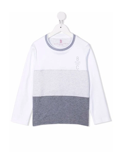 Shop Brunello Cucinelli Front-logo Striped Sweatshirt In Grey