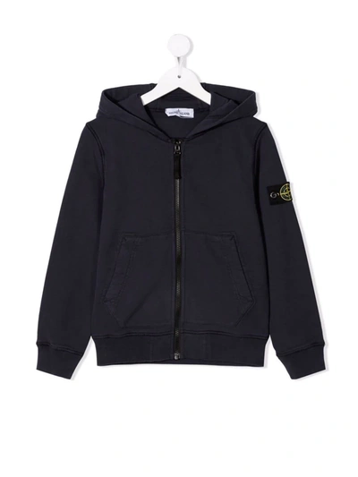 Shop Stone Island Junior Logo-patch Zip-up Hoodie In Blue