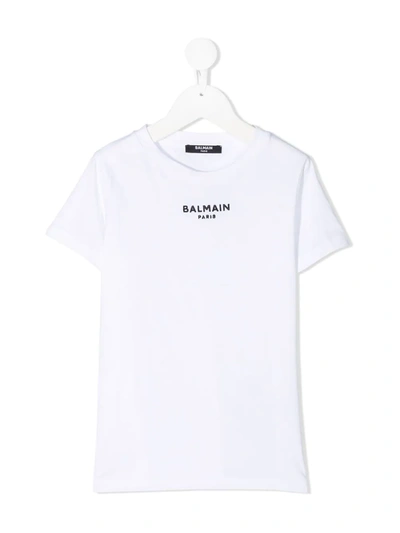 Shop Balmain Logo Embroidered T-shirt In White