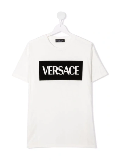 Shop Versace Teen Logo-print Short-sleeve T-shirt In White