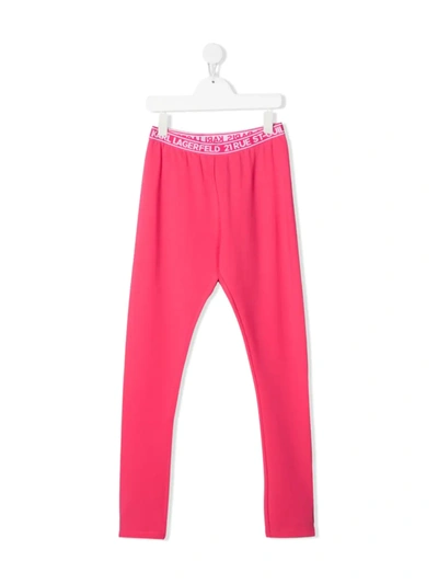 Shop Karl Lagerfeld Teen Logo-print Leggings In Pink