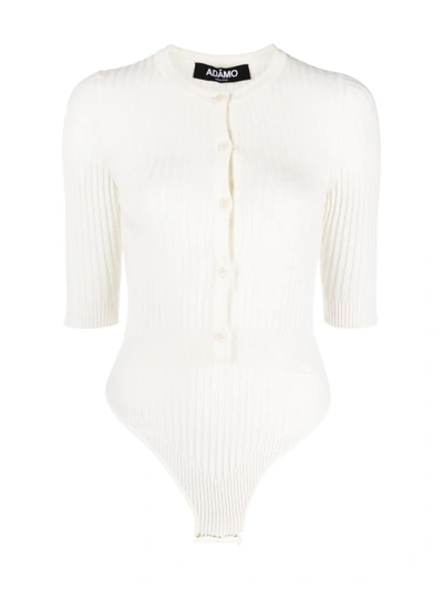 Shop Adamo Ribbed Short-sleeve Knitted Body In Neutrals