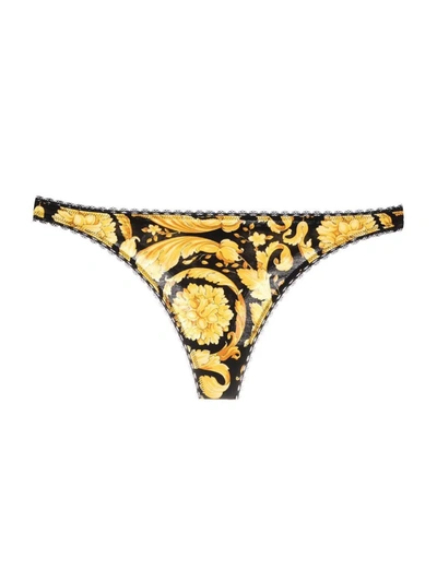 Shop Versace Barocco-print Thong In Black