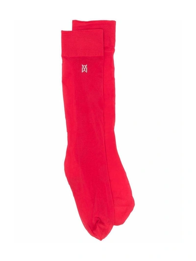 Shop Wolford Long Crystal Logo Socks In Red