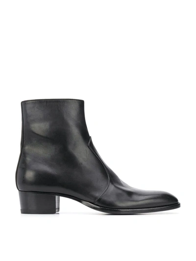 Shop Saint Laurent Wyatt 40 Zip Boots In Black