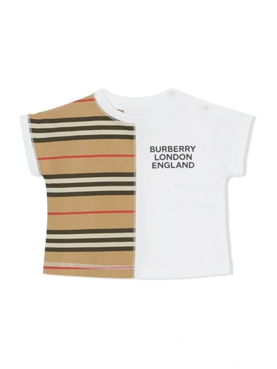 Shop Burberry Icon Stripe Panelled T-shirt In White