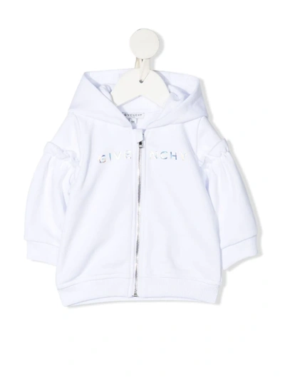 Shop Givenchy Logo-print Zip-fastening Hoodie In White