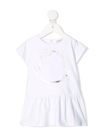 Shop Moncler Floral-embellished Flared T-shirt Dress In White