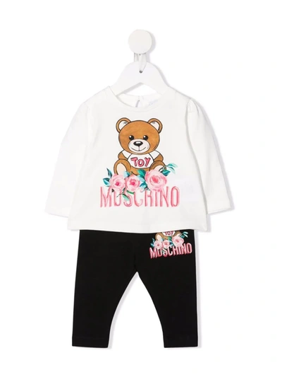 Shop Moschino Floral Logo Trouser Set In White