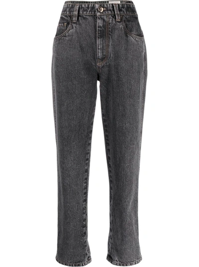 Shop Brunello Cucinelli High Waisted Grey Denim Jeans