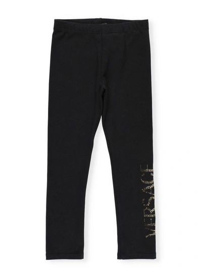 Shop Versace Kids Crystal Embellished Logo Leggings In Black