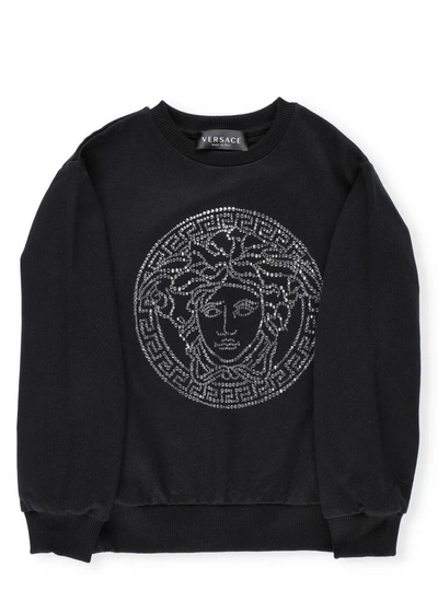 Shop Versace Kids Crystal Embellished Medusa Sweatshirt In Black