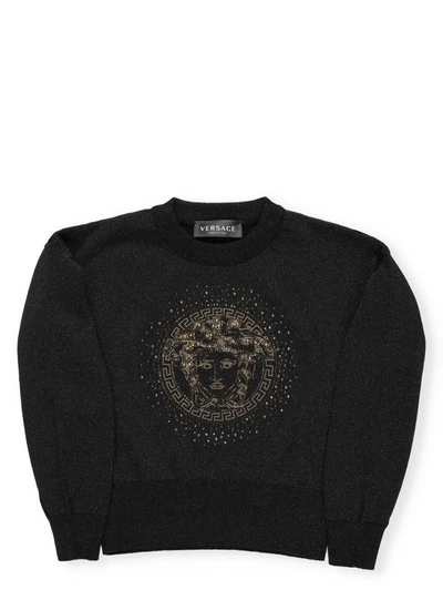 Shop Versace Kids Embellished Medusa Sweatshirt In Black