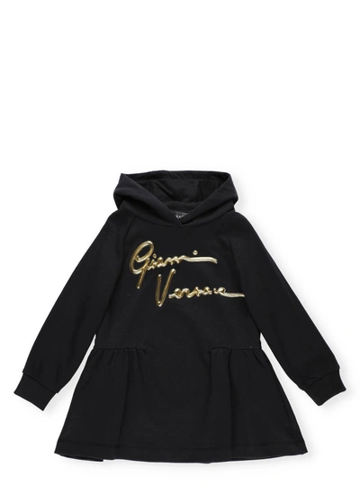 Shop Versace Kids Logo Detail Hoodie Dress In Black