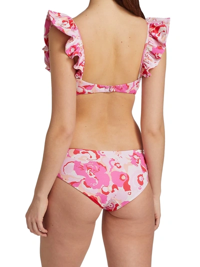 Shop La Doublej Women's Edition 24 Floral-print Ruffle Bikini Top In Peonia Rosa