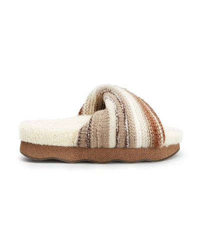Shop Chloé Cashmere Knit Shearling Slide Sandals In Multi Brown