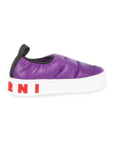 Shop Marni Paw Puffy Nylon Slip-on Sneakers In 00c48 Purple
