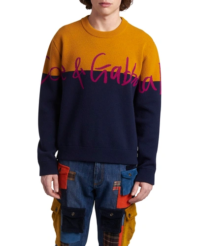Shop Dolce & Gabbana Men's Colorblock Logo Sweater In Blue Jcq