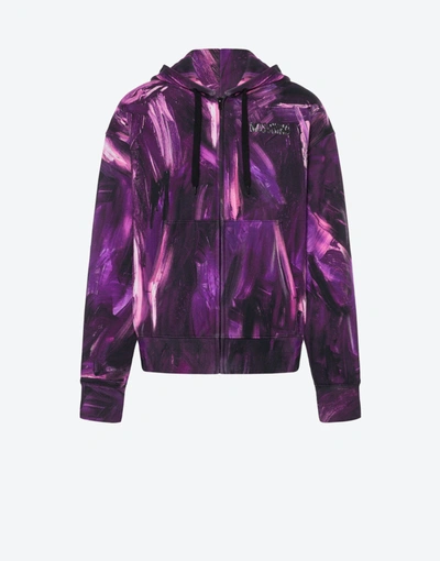 Shop Moschino Painting Zip Sweatshirt In Purple