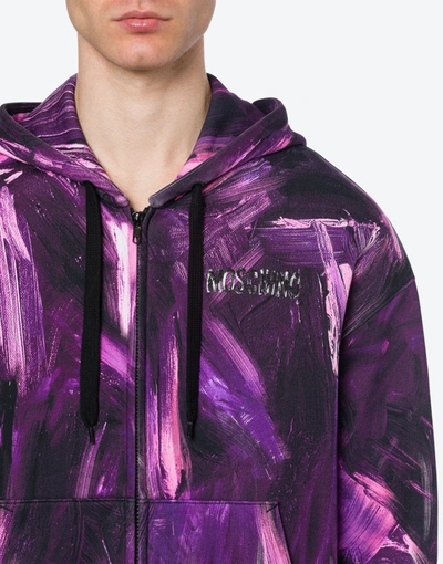 Shop Moschino Painting Zip Sweatshirt In Purple