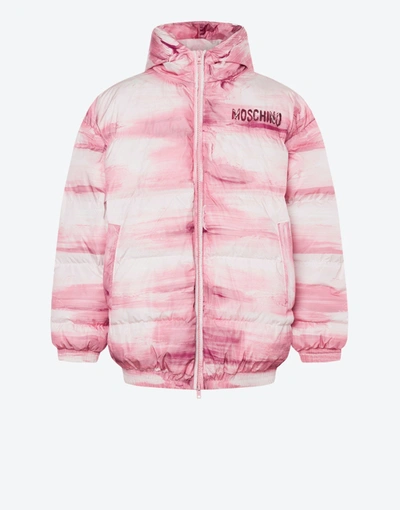 Shop Moschino Nylon Painting Down Jacket In Pink