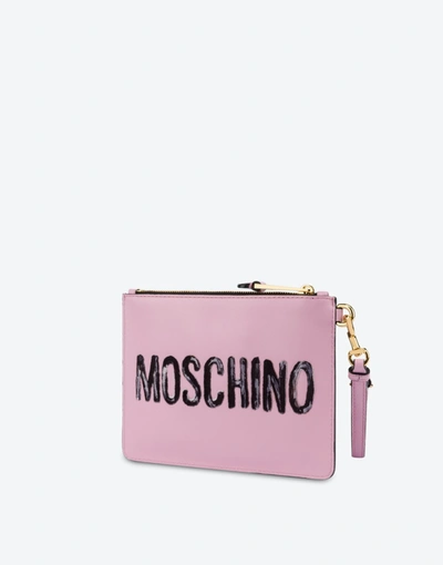 Shop Moschino Painted Teddy Bear Calfskin Clutch In Pink