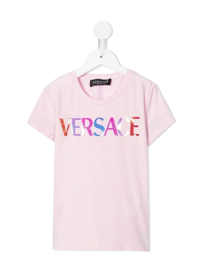 Shop Versace Metallic Logo-print T-shirt In Pink