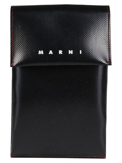 Shop Marni Logo Printed Neck Pouch In Black