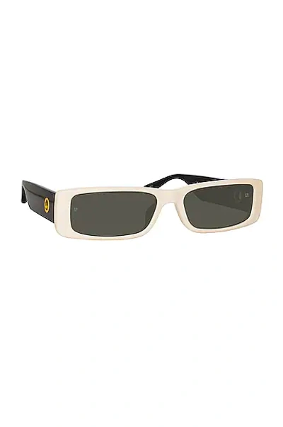 Linda Farrow Dania Narrow Rectangular Sunglasses Cream White In Cream & Black