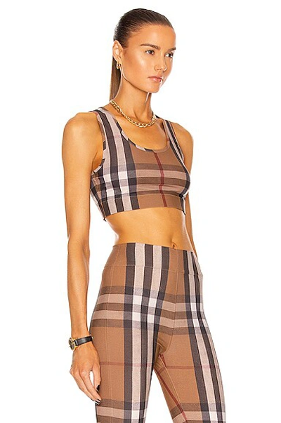 Shop Burberry Immy Check Bra Top In Birch Brown Ip Check