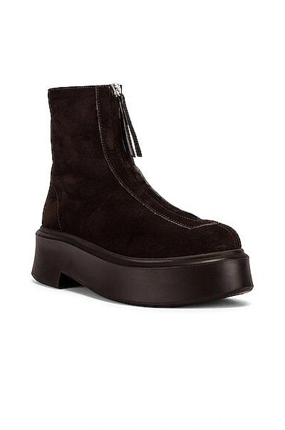 The Row Zipped Boot 1 Suede Ankle Boots In Dark Brown