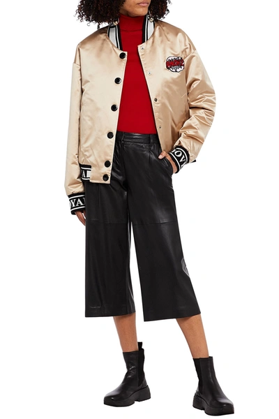 Shop Dolce & Gabbana Appliquéd Quilted Silk-blend Satin Jacket In Beige