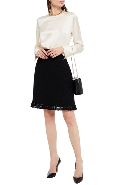 Shop Dolce & Gabbana Crochet-trimmed Wool-blend Bouclé Skirt In Black