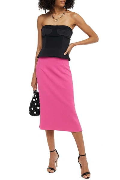 Shop Dolce & Gabbana Fluted Stretch-crepe Midi Skirt In Bright Pink