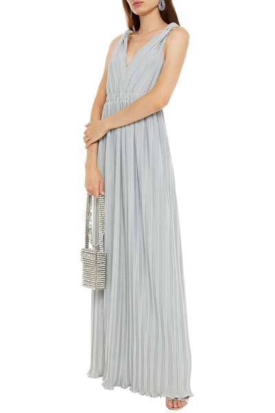 Shop Halston Lana Plissé-lurex Gown In Silver