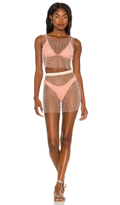 Shop Beach Bunny Glitzy Girl Mesh Pearl Top & Skirt Set In Nude