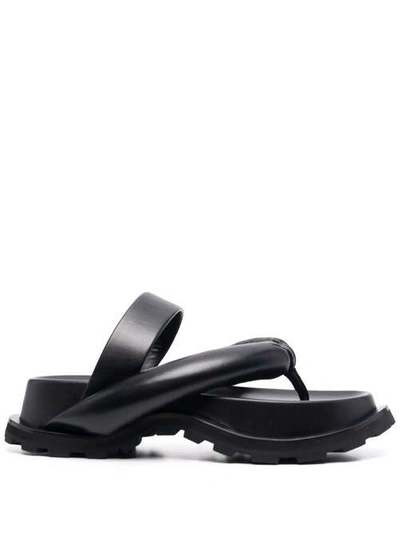 Shop Jil Sander Thong Sandals In Black