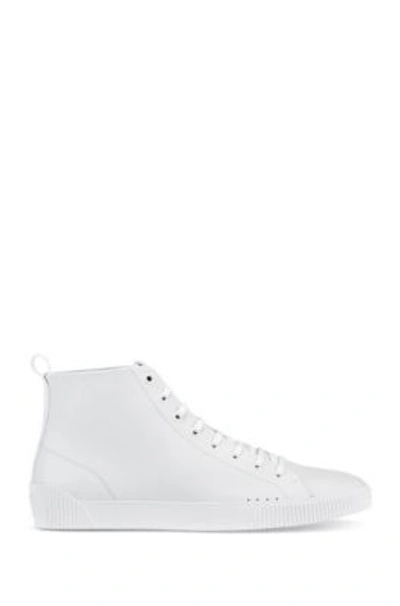 Shop Hugo High-top Trainers In Grained Leather In White