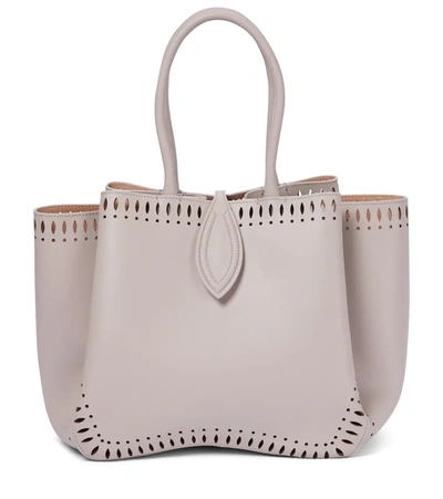 Shop Alaïa Angele Small 25 Leather Tote In Grey