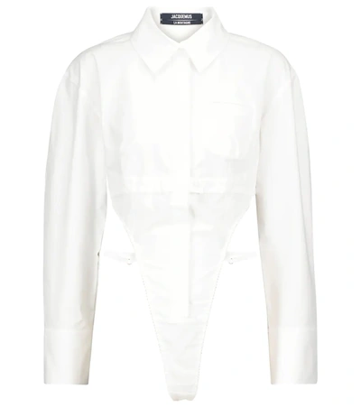 Shop Jacquemus La Chemise Cut-out Bodysuit In White