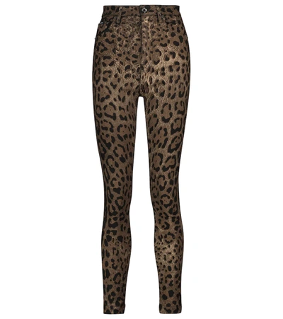 Shop Dolce & Gabbana Grace Leopard-print Skinny Jeans In Brown