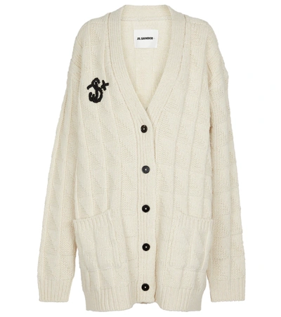 Shop Jil Sander Plus Embroidered Ribbed-knit Wool Cardigan In Neutrals