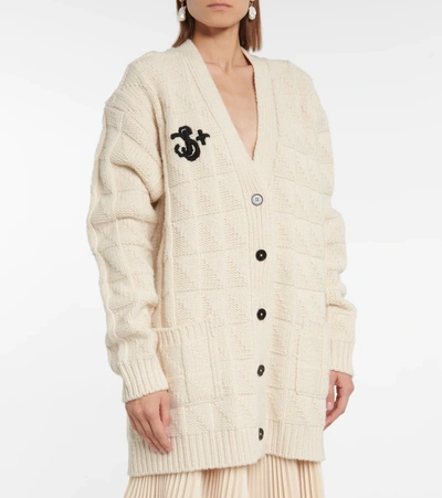 Shop Jil Sander Plus Embroidered Ribbed-knit Wool Cardigan In Neutrals