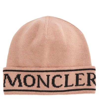 Shop Moncler Logo Wool Beanie In Pink