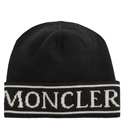 Shop Moncler Logo Wool Beanie In Black