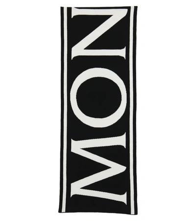 Shop Moncler Logo Virgin Wool Scarf In White