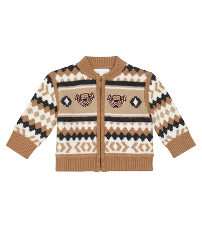 Shop Burberry Baby Wool-blend Cardigan In Beige